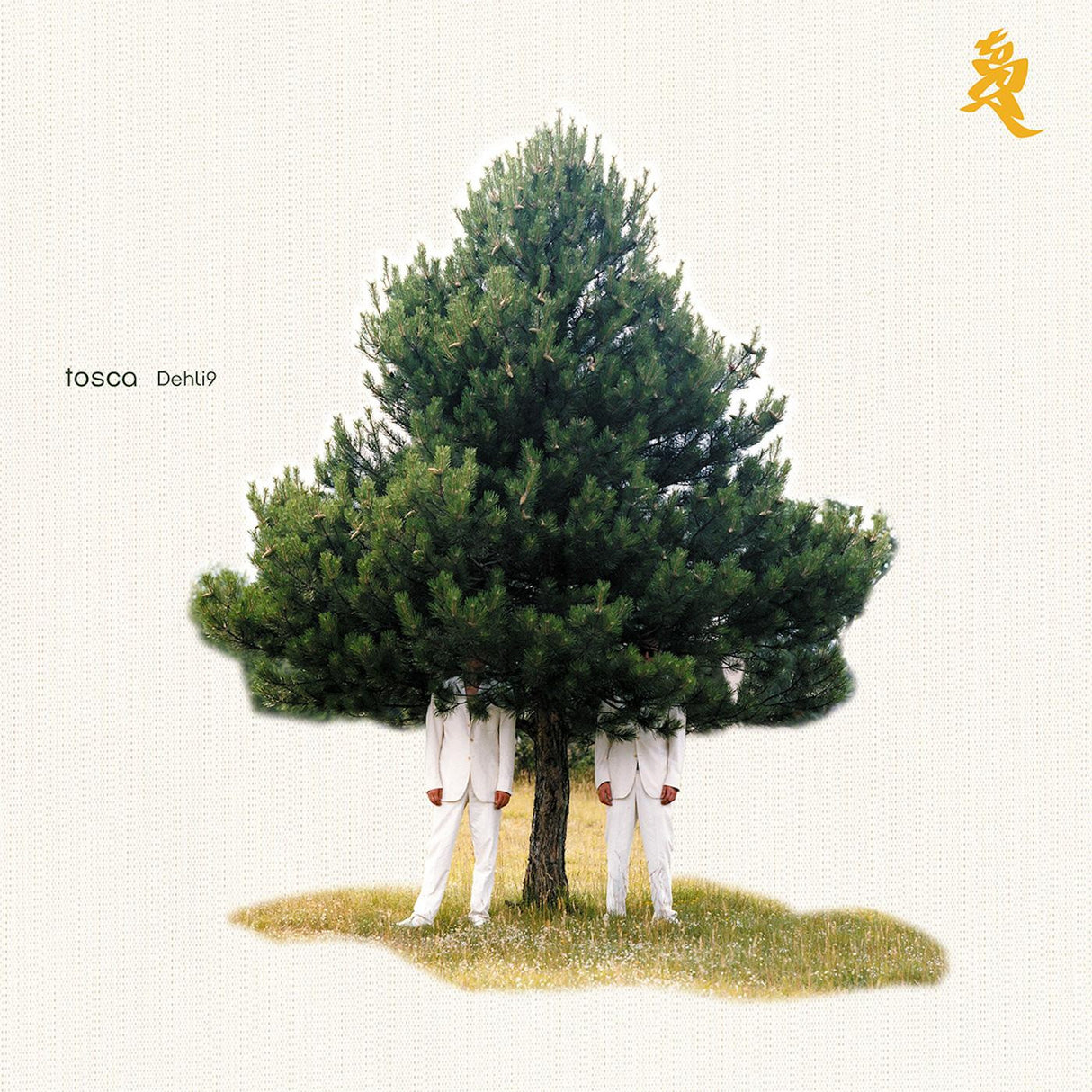 Album cover with two figures under a large tree on a plain background