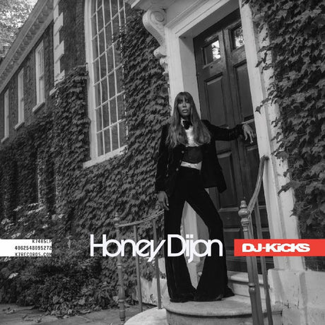 The image features a vinyl record cover with the text 'HONEY DIJON' and 'DJ-KICKS' prominently displayed. The cover also includes a phone number and a website address.