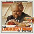 Album cover for 'The Luckiest Man in America' with a man and slot machine design.