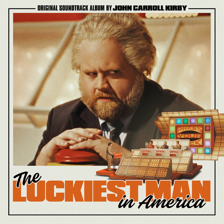 Album cover for 'The Luckiest Man in America' with a man and slot machine design.