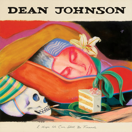 Colorful artwork with a skull, cake, and abstract elements, featuring the text 'Dean Johnson'.