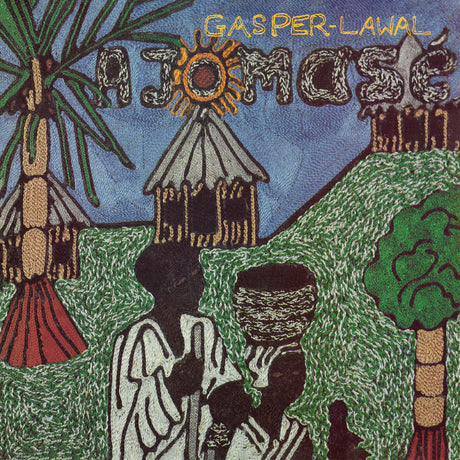 Artistic depiction of two figures with a hut and palm tree in the background, featuring the text 'Gasper Lawal Ajom's'.