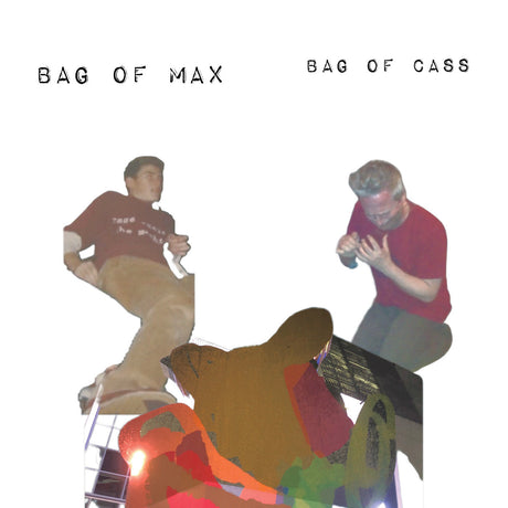 Album cover with two people sitting on a couch, colorful abstract elements, and text 'Bag of Max' and 'Bag of Cass'.