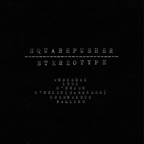 Black background with white text displaying album or track names.