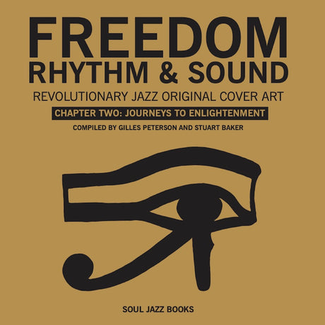 Book cover of 'Freedom Rhythm & Sound' with an eye design on a brown background