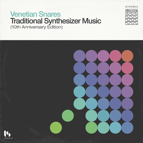 Album cover for 'Traditional Synthesizer Music' by Venetian Snares with colorful circle pattern on a dark background.