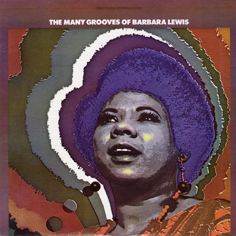 Album cover with a stylized portrait of a woman with a purple headwrap on a multicolored background.