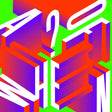 Colorful 3D geometric text on a green background