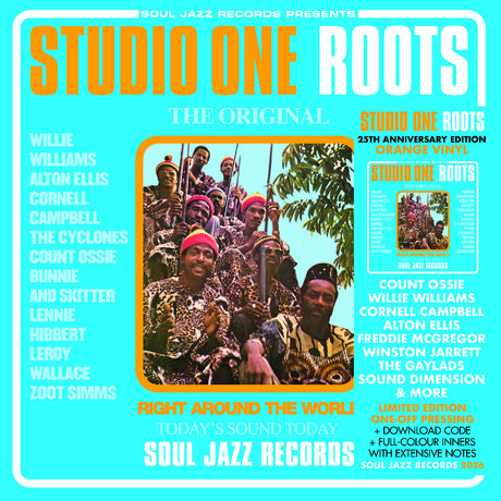 Album cover for 'Studio One Roots' featuring a group of people with text and branding elements.
