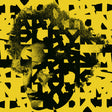 Abstract art with a face and geometric shapes on a yellow background