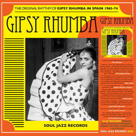 Album cover for 'Gipsy Rhumba' featuring a woman in a polka dot dress with Soul Jazz Records branding.