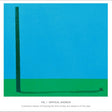 A minimalist art print titled 'FIG. 1 VERTICAL GNOMON' showing a tall dark green vertical post on a bright green ground against a large blue sky, with a small shadow and caption below on a white border.
