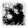 Black and white illustration of a person cooking with kitchen utensils.
