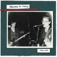 Album cover for 'heavens to betsy / baby's gone' featuring a black and white photo of two band members performing live, set against a dark teal background with white handwritten text labels.