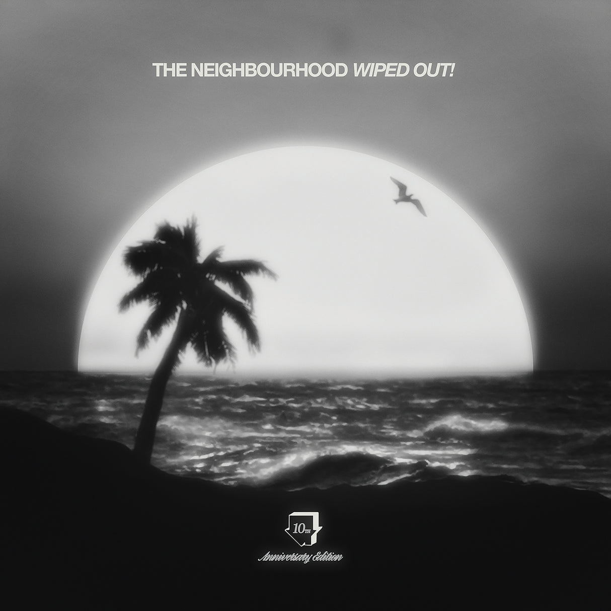 Album cover with a silhouette of a palm tree and sunset over water, featuring text 'The Neighbourhood Wiped Out!'.