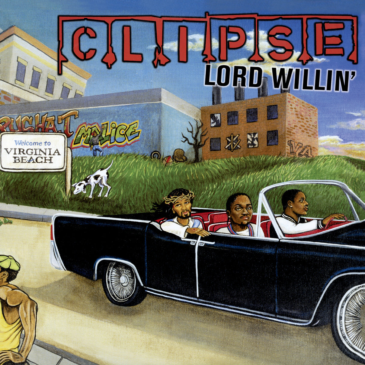 Illustration of a car with people in Virginia Beach, featuring 'C.L.ipse' and 'Lord Willin' on the album cover.