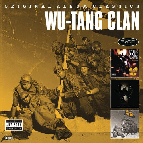 Wu-Tang Clan album cover with members in military-style clothing and text 'Original Album Classics Wu-Tang Clan 3xCD'.