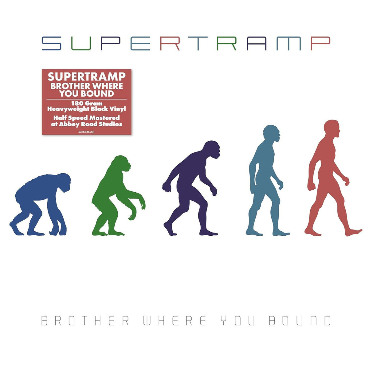 Album cover for Supertramp's 'Brother Where You Bound' with evolutionary-themed silhouettes.