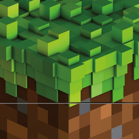 The image displays a close-up view of a Minecraft game disc, showing the detailed texture and vibrant green color typical of the game's aesthetic.