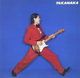 Person in a red suit playing an electric guitar on a blue background with 'Takanaka' branding.