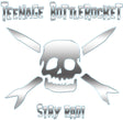 Logo with skull and crossed swords design, featuring the text 'Teenage Bottlerocket' and 'Stay Rad!' on a white background.