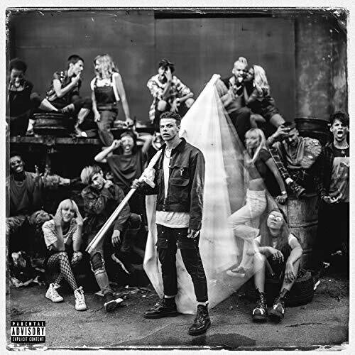 Black and white album cover with a central figure holding a baseball bat, surrounded by other figures.