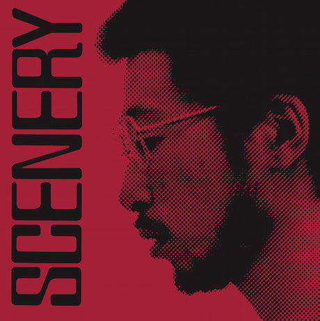 Album cover with a silhouette of a person on a red background and the word 'SCENERY' in black.