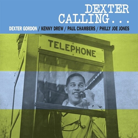 Album cover for 'Dexter Calling' featuring a vintage telephone booth with a smiling man inside.