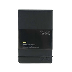 Black notebook with a brand logo on a white background