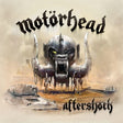 Album cover art for Motörhead's 'Aftershock', featuring a large metallic skull-like monster with horns and dripping paint in a dusty desert scene, with the Motörhead logo at the top and the album title at the bottom.