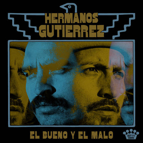 Album cover with a split face of a man, featuring the text 'Hermanos Gutierrez' and 'El Bueno y El Malo'.