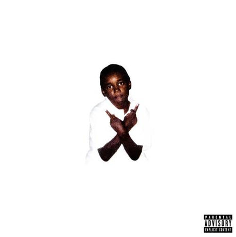 Album cover with a person making an 'X' sign with their fingers on a white background