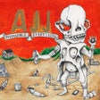 Album cover with skeleton holding a spray can, text 'AJJ Disposable Everything', and a red background.