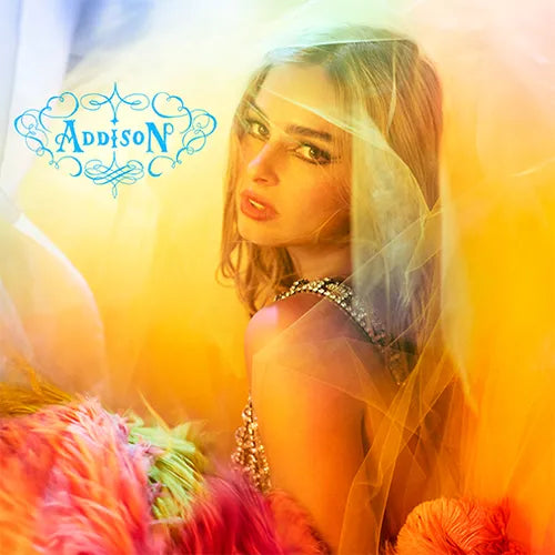 Album cover with a person wearing a feathered outfit and 'Addison' branding.