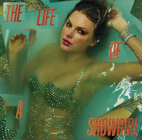 Album cover with a person in a sparkling outfit against a teal background, featuring text 'The Life of a Showgirl'.