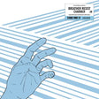 Album cover with a hand illustration and text on a blue striped background