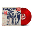 Vinyl record with red disc and cover featuring Ramones band members, on a white background