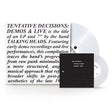 Vinyl record and cover with text about Talking Heads' 'Tentative Decisions: Demos & Live' compilation.