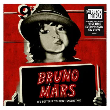 Vinyl record cover with a stylized image of a person holding a sign, featuring the text 'Bruno Mars' and 'It's Better If You Don't Understand'.