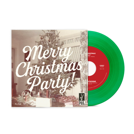 Vinyl record with green disc and 'Merry Christmas Party!' cover