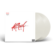 Vinyl record with 'Red' album cover featuring red text on a white background