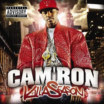 Album cover featuring a person in a red jacket with 'Cam'ron Killa Season' text and cityscape background.