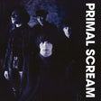 Black and white album cover of Primal Scream with band members and text.