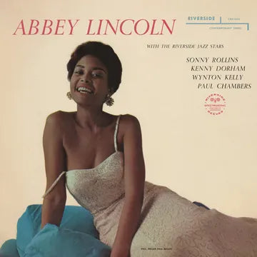 Album cover featuring Abbey Lincoln with text about Riverside Jazz Stars on a beige background