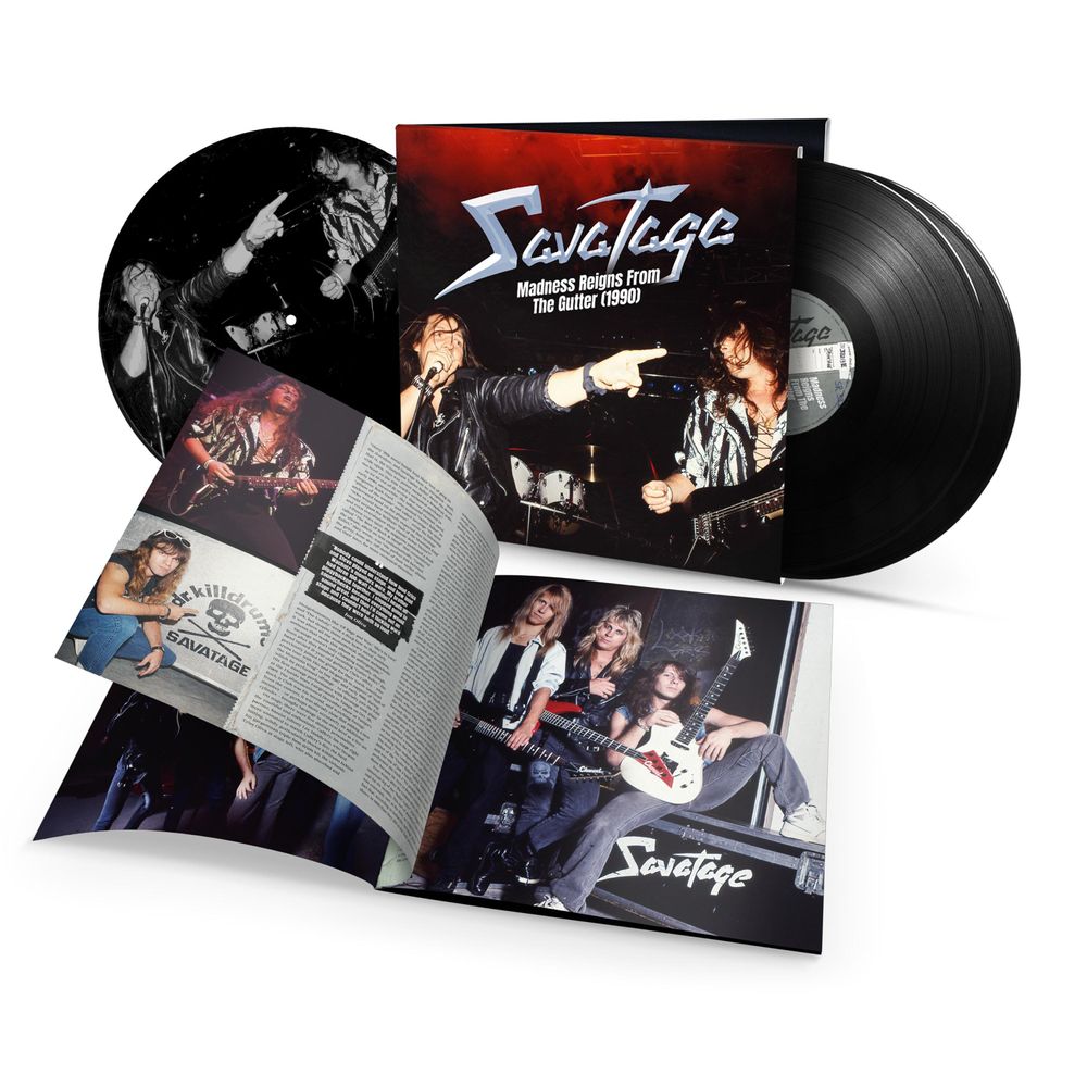 Vinyl record set with 'Savatage' album cover and inner sleeve on a white background