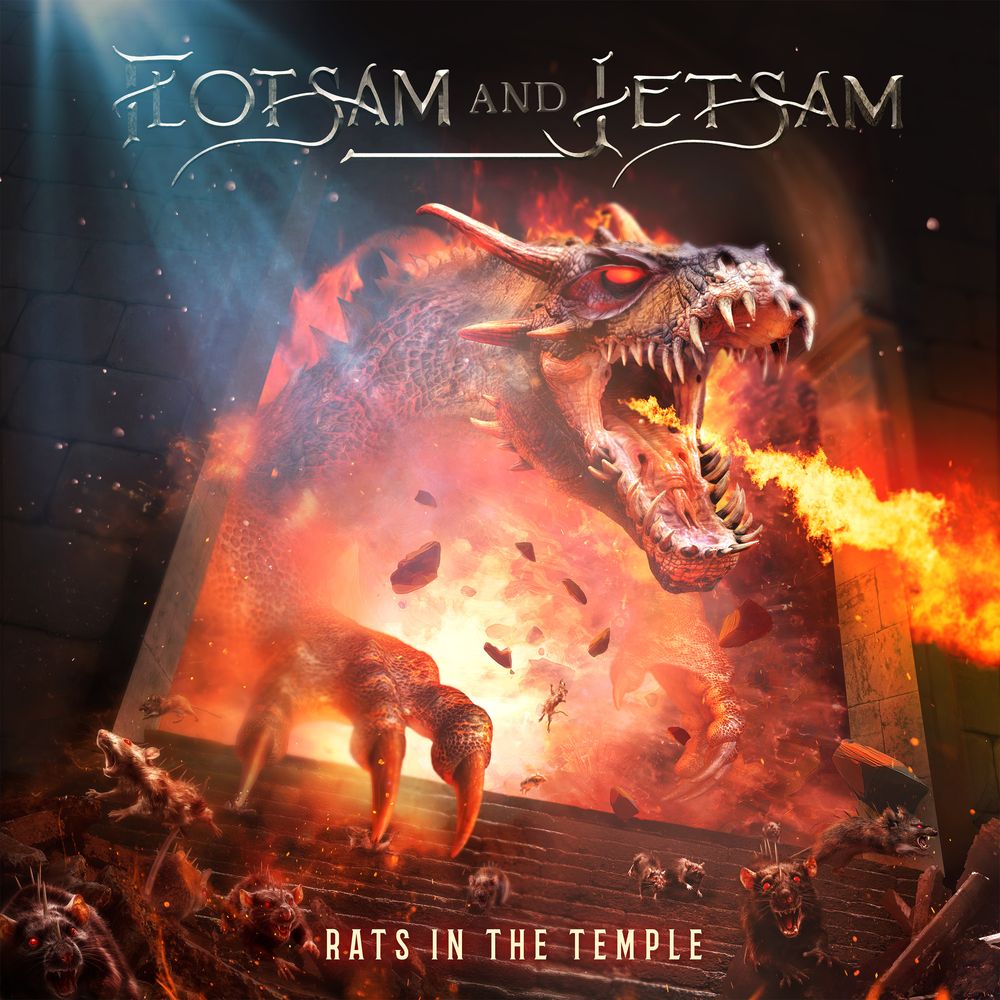 Album cover with a dragon and text 'Flotsam and Jetsam' and 'Rats in the Temple'.