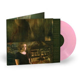 Vinyl record with a pink disc and cover featuring a person and text.