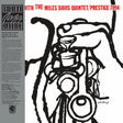 Album cover with abstract design and text about Miles Davis Quintet on a white background