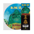 Blink 182 'Buddha' 12-inch vinyl record shown with its outer sleeve and inner paper sleeve. The vinyl disc features a translucent blue color with a green Laughing Buddha graphic and yellow 'BLINK 182' text.