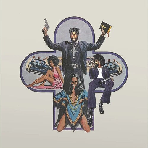 Album cover art featuring a collage of images including a man holding a Bible and a gun, and two women in different seated and standing poses, all in a vibrant, multicolored illustration.